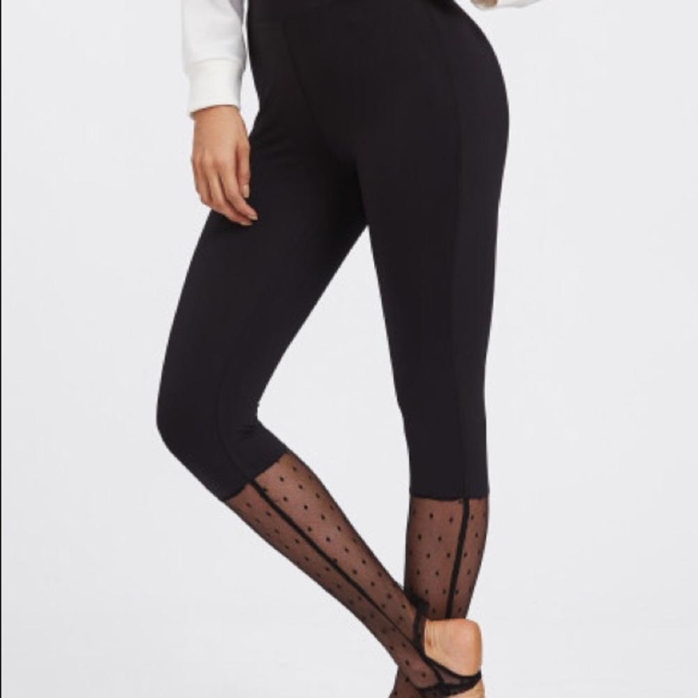 Black Dot mesh panel mixed media stirrup leggings - Picture 5 of 8